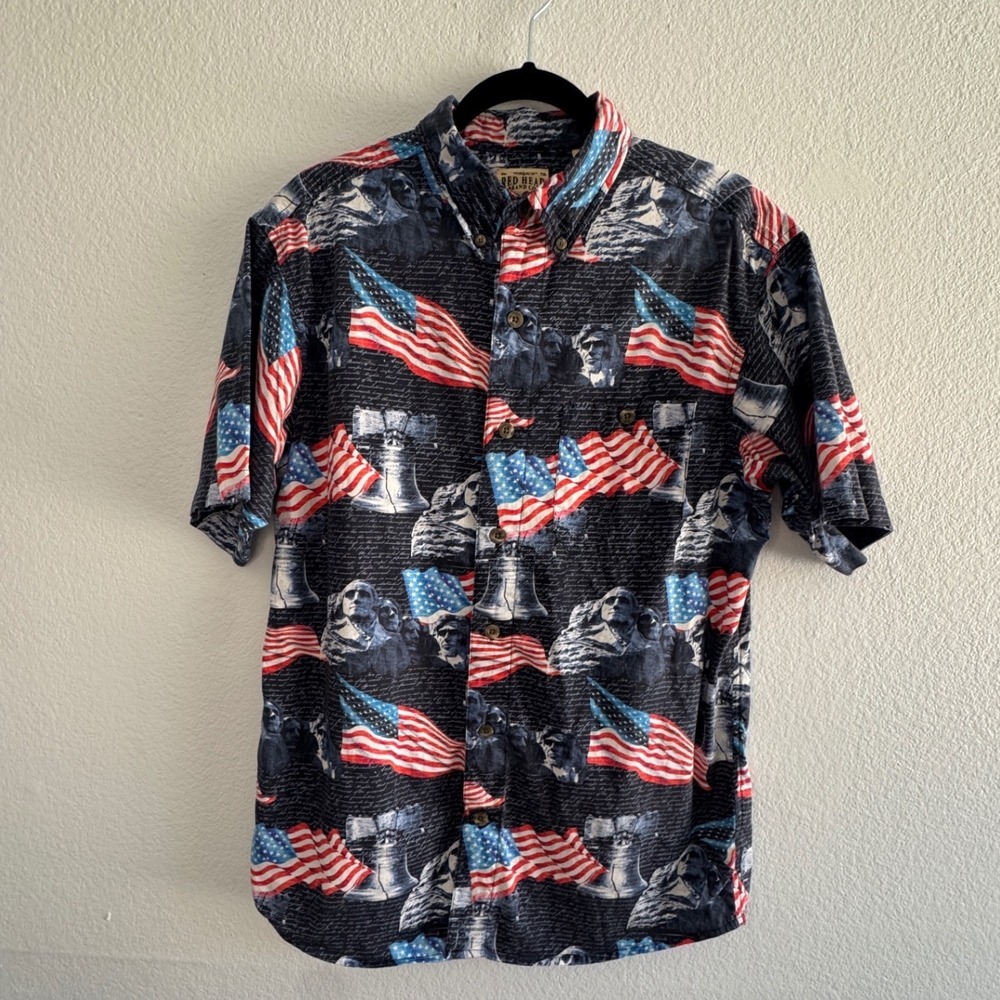 RedHead Mens Patriotic American Flag Mount Rushmore Button Down Shirt Medium